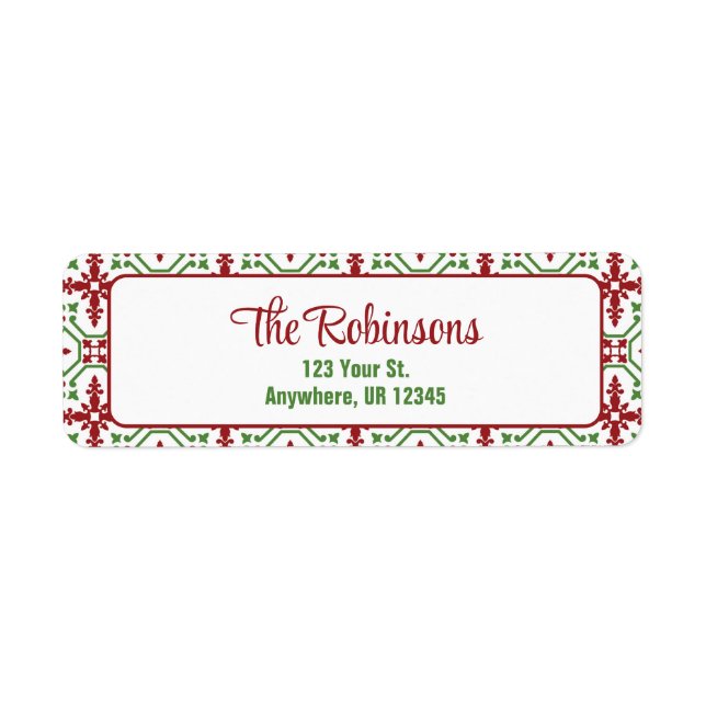 Christmas Holiday Red & Green Snowflake Address Label (Front)