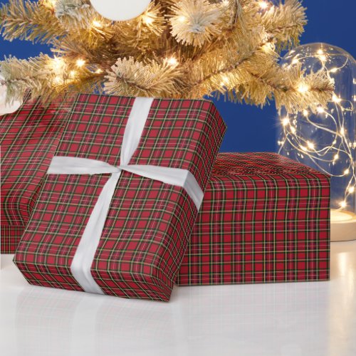Christmas Holiday Red Plaid Gold Foil Wrapping Paper