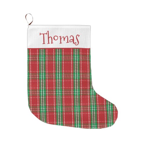 Christmas Holiday Red Rustic Farmhouse Plaid Large Christmas Stocking