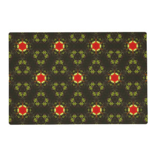 Christmas holiday red star green holly leaves placemat