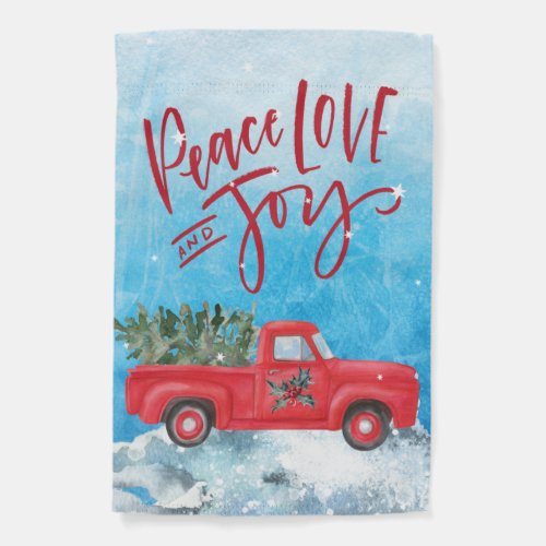 Christmas Holiday Red Truck Peace Love Joy Garden Flag