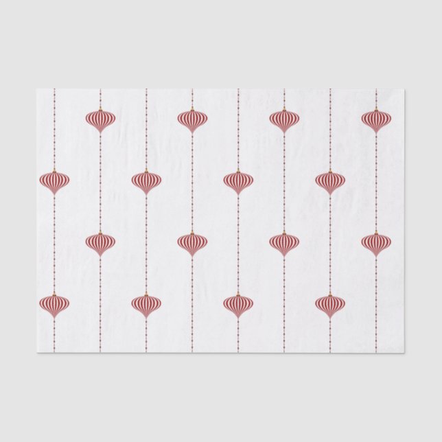 Christmas Holiday Red White Striped Ornaments Tissue Paper (Front)