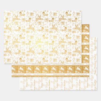 Christmas Holiday Reindeer And Bird Whimsy Foil Wrapping Paper Sheets by Mylittleeden at Zazzle