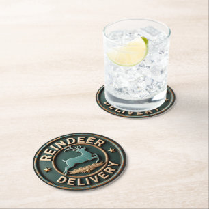 Christmas Holiday Reindeer Delivery Round Paper Coaster