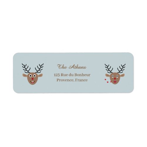 Christmas Holiday Reindeer Dusty Blue Address Label