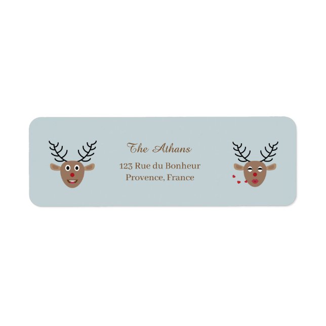Christmas Holiday Reindeer Dusty Blue Address Label (Front)