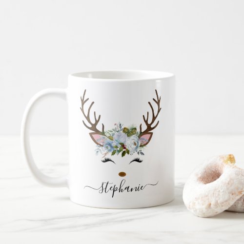 Christmas Holiday Reindeer Floral Personalized Coffee Mug