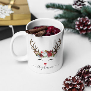 Christmas Holiday Reindeer Floral Personalized Coffee Mug