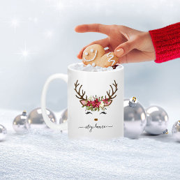 Christmas Holiday Reindeer Floral Personalized Two-Tone Coffee Mug