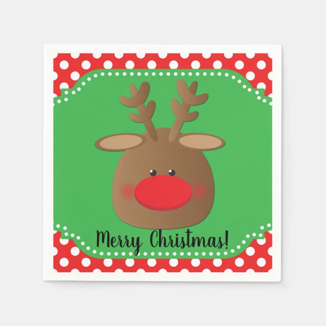 Christmas Holiday Reindeer Polka Dot Party Custom Paper Napkins (Front)