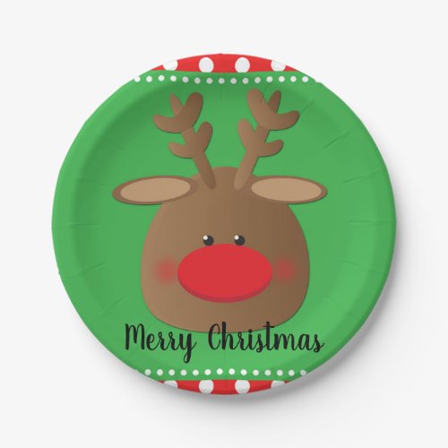 Christmas Holiday Reindeer Polka Dot Party Custom Paper Plates