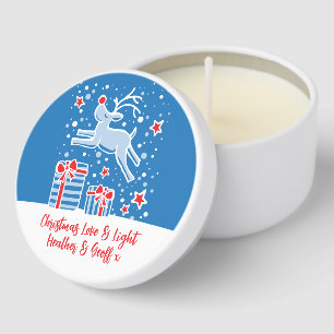 Christmas holiday reindeer prancing red blue mini candle favors