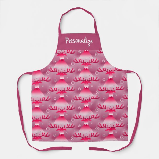 Christmas Holiday Reindeer Purple Women's Cooking Apron (Front)