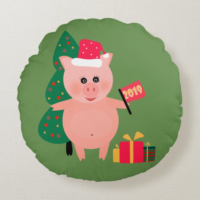 Christmas holiday round pillow (Front)