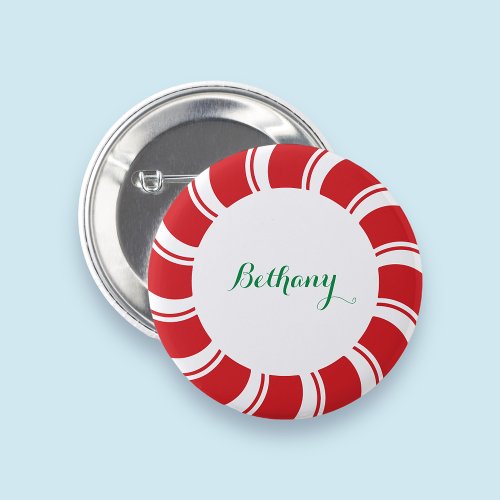 Christmas Holiday Round Pinback Button with Name