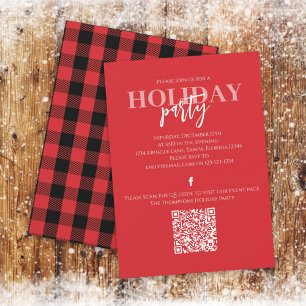 Christmas Holiday Rustic Buffalo Plaid QR Code Invitation