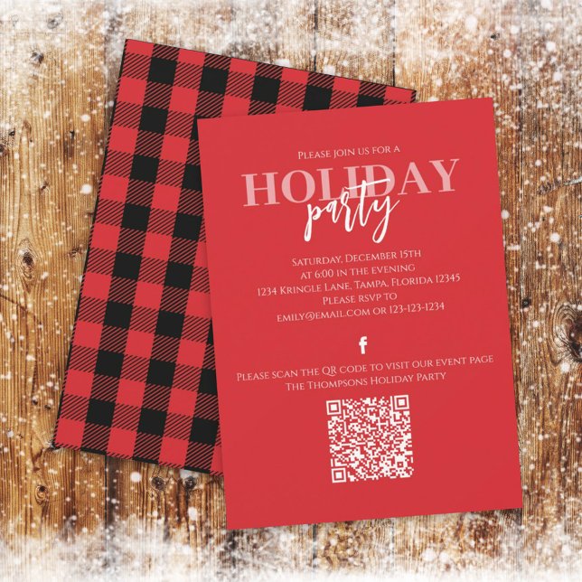 Christmas Holiday Rustic Buffalo Plaid QR Code Invitation (Creator Uploaded)