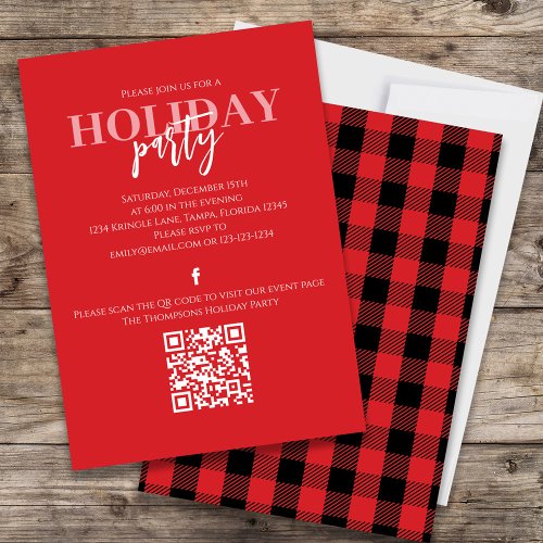 Christmas Holiday Rustic Buffalo Red Plaid QR Code Invitation