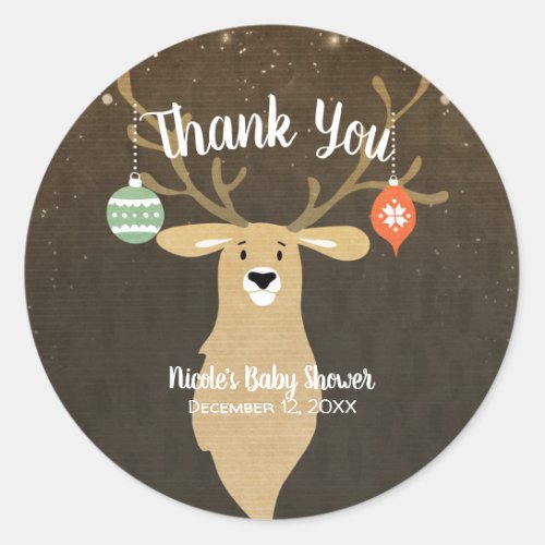 Christmas Holiday Rustic Deer Baby Shower Favor Classic Round Sticker