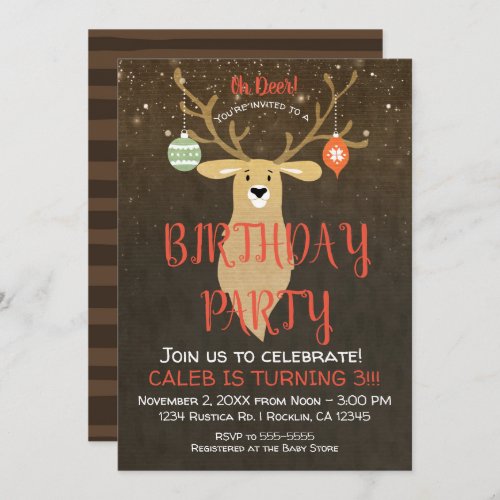Christmas Holiday Rustic Deer Birthday Party Invitation