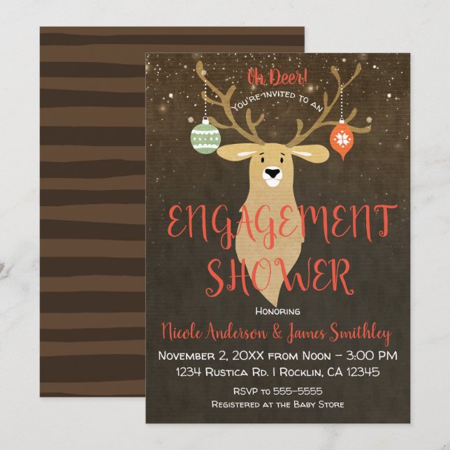 Christmas Holiday Rustic Deer Engagement Shower Invitation (Front/Back)
