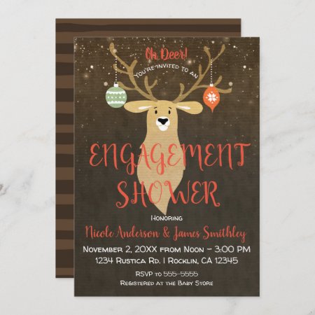 Christmas Holiday Rustic Deer Engagement Shower Invitation