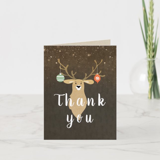 Christmas Holiday Rustic Deer Whimsical Thank You Card (Front)