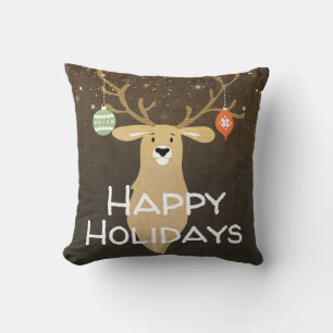 Christmas Holiday Rustic Deer Winter Whimsical Throw Pillow