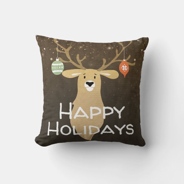 Christmas Holiday Rustic Deer  Winter Whimsical Throw Pillow (Front)