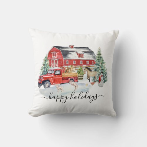 Christmas Holiday Rustic Vintage Truck Barn Farm Throw Pillow