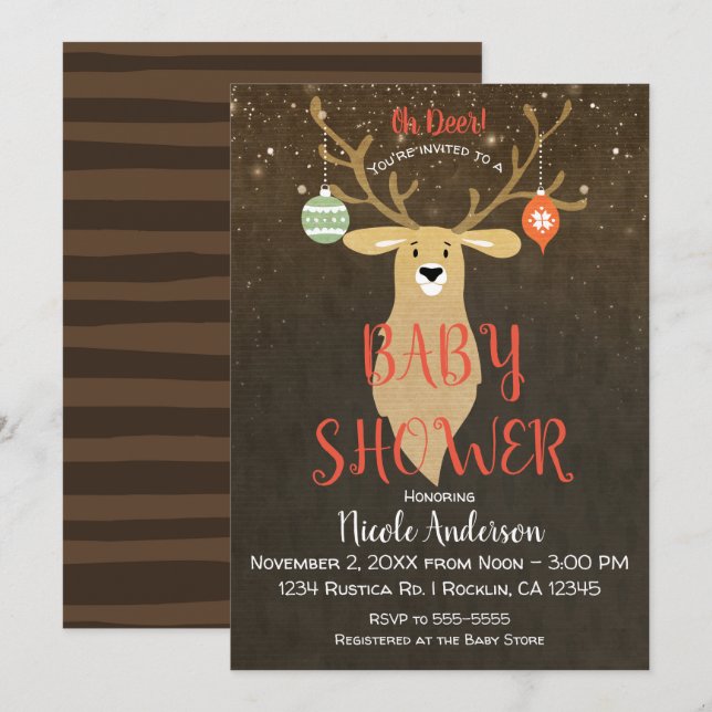 Christmas Holiday Rustic Winter Deer Baby Shower Invitation (Front/Back)