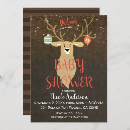 Christmas Holiday Rustic Winter Deer Baby Shower Invitation