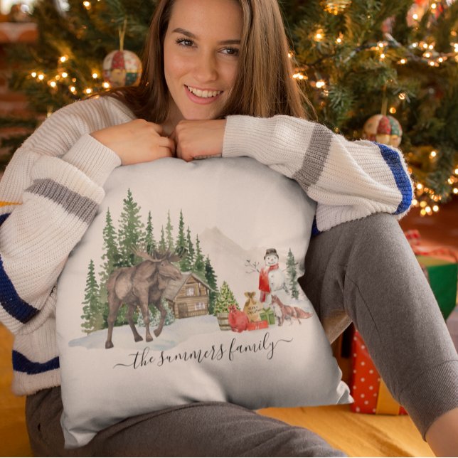 Christmas Holiday Rustic Woodland Moose Custom Throw Pillow (Creator Uploaded)