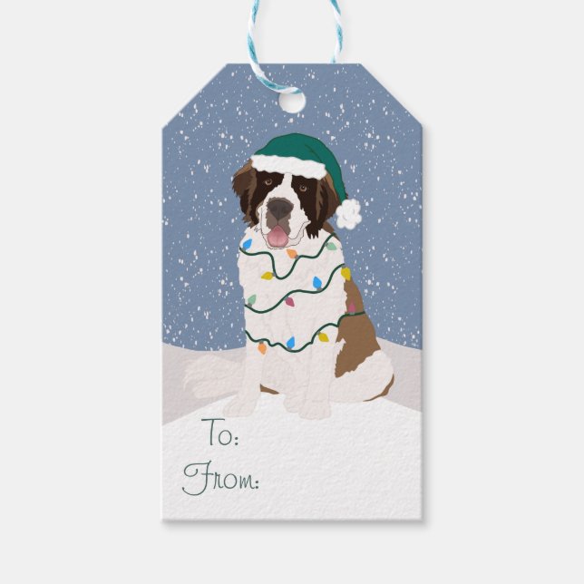 Christmas Holiday Saint Bernard  Gift Tags (Front)