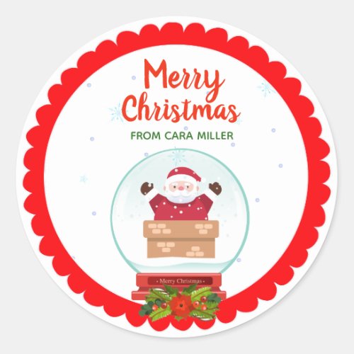 Christmas Holiday Santa Claus snowglobe Classic Round Sticker