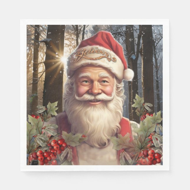 Christmas holiday Santa Claus snowy woodland Napkins (Front)