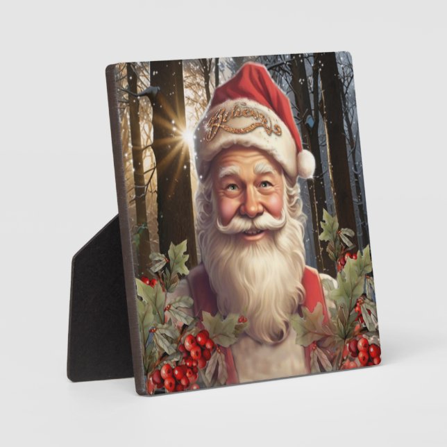 Christmas holiday Santa Claus snowy woodland Plaque (Front)