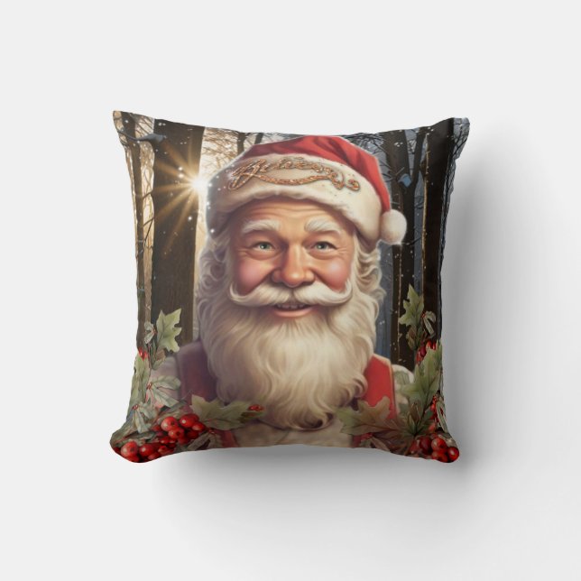 Christmas holiday Santa Claus snowy woodland Throw Pillow (Front)