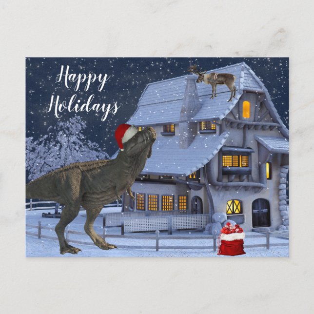 Christmas Holiday Santa Dinosaur  Postcard (Front)