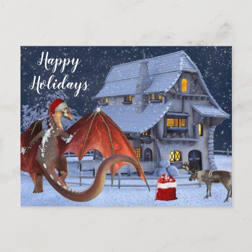 Christmas Holiday Santa Dragon  Postcard