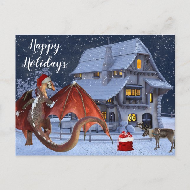 Christmas Holiday Santa Dragon  Postcard (Front)
