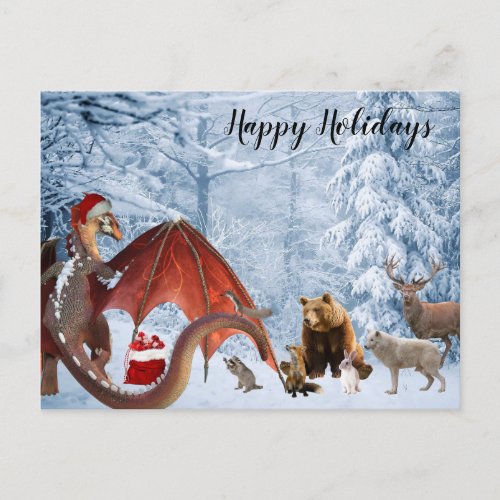 Christmas Holiday Santa Dragon  Woodland Forest Postcard