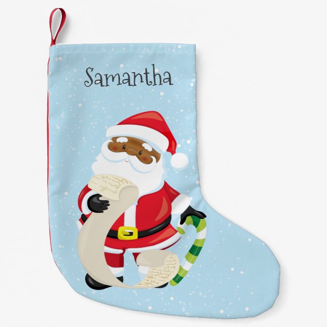 Christmas Holiday Santa Ethnic Personalized Small Christmas Stocking (Front)
