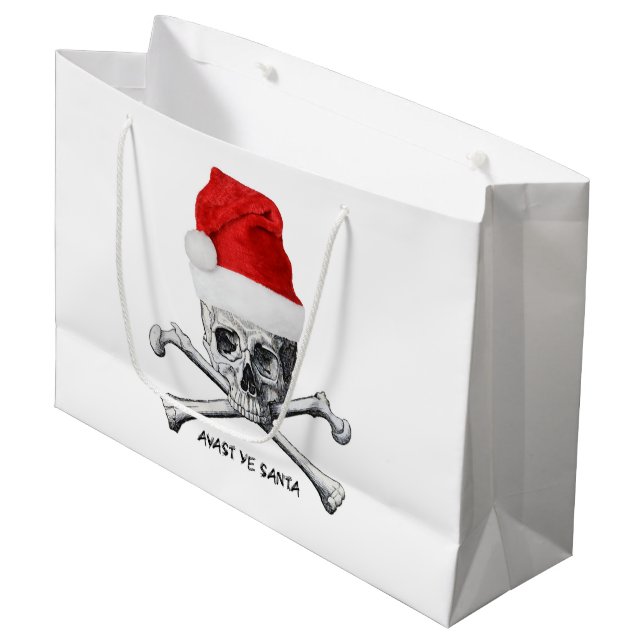 Christmas Holiday Santa Hat Skull Large Gift Bag (Front Angled)
