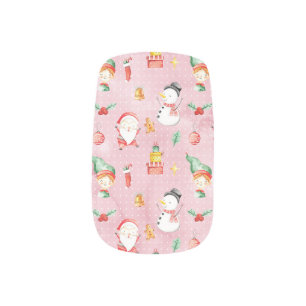 Christmas Holiday Santa Snowman Pink Minx Nail Art