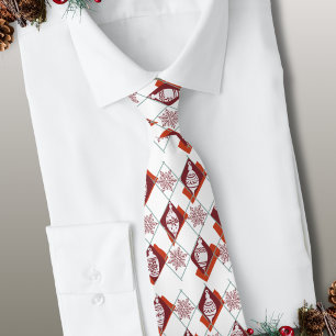 Christmas Holiday Scandinavian Red White Pattern Neck Tie