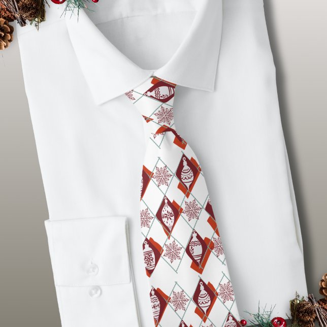 Christmas Holiday Scandinavian Red White Pattern Neck Tie (Creator Uploaded)