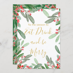 Christmas Holiday Season Green Holly Wreath Bright Invitation