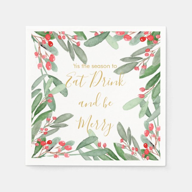 Christmas Holiday Season Holly Wreath Bright Napkins (Front)