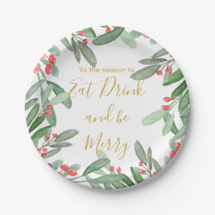Christmas Holiday Season  Holly Wreath Bright Paper Plates